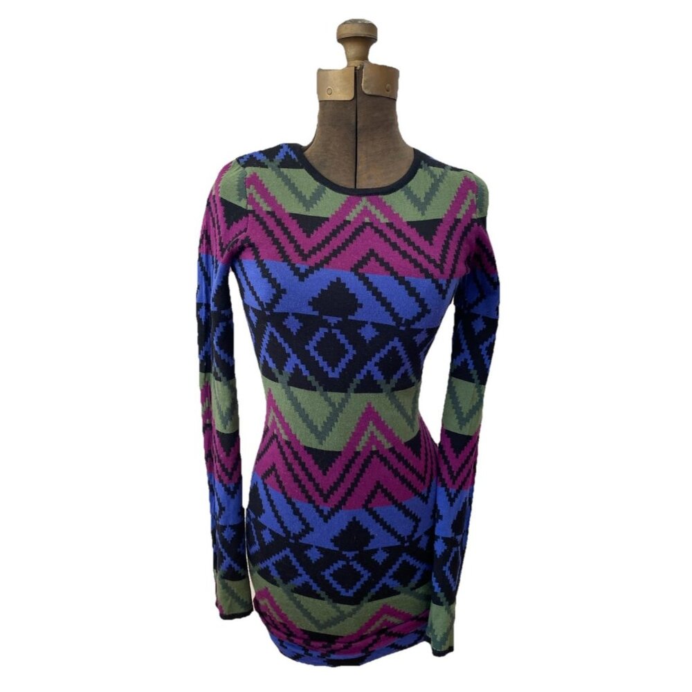 Torn By Ronny Kobo Dress Aztec Print Sweater Dress Small Wool Geometric Knit